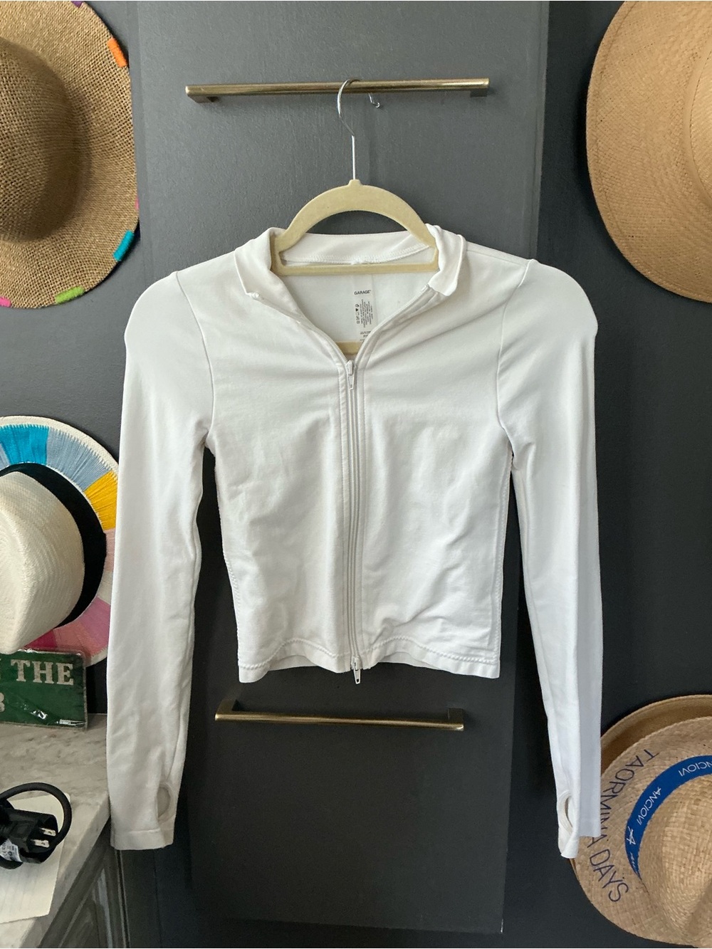 Garage White Long-Sleeve Button Crop Shirt